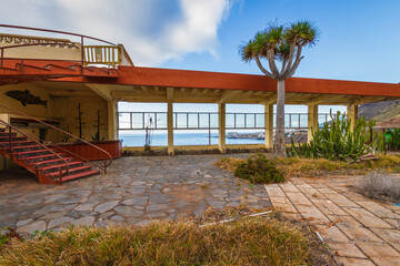 Abandoned hotel, stairs and sea views. Tenerife, Bajamar, Canary Islands.