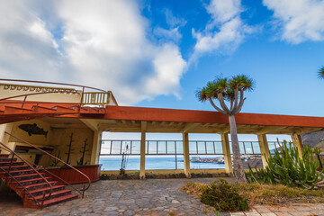 Abandoned hotel, stairs and sea views. Tenerife, Bajamar, Canary Islands.