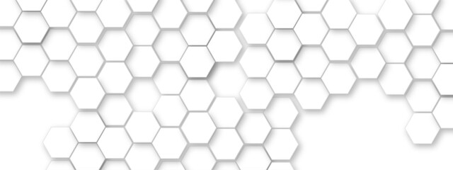 Abstract white hexagonal geometric background with shadow. Luxury white 3D futuristic honeycomb mosaic white background. Abstract white lines background. Vector Illustration.