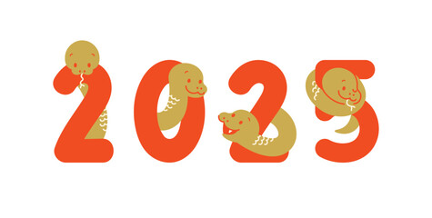 2025年、巳年の年賀状素材　蛇のキャラクターのおしゃれなイラスト