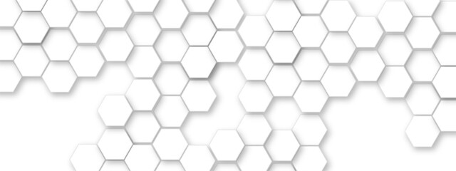 Abstract white hexagonal geometric background with shadow. Luxury white 3D futuristic honeycomb mosaic white background. Abstract white lines background. Vector Illustration.