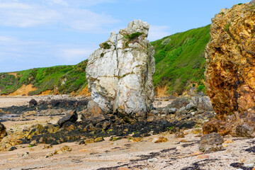 The White Lady sea stack on Porth Padrig beach, Anglesey.