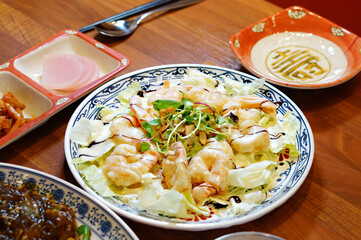 크림 새우 요리를 확대한 모습