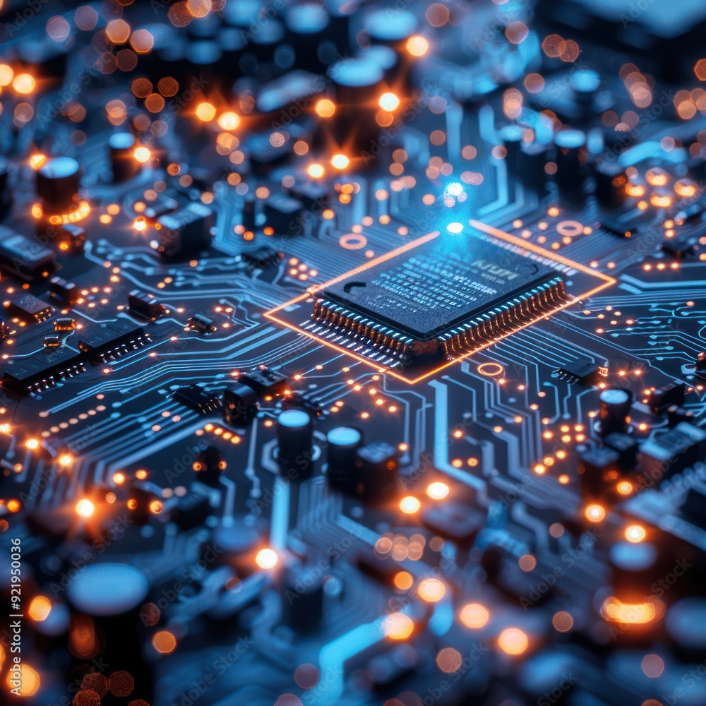 Poster closeup of a circuit board with a microchip