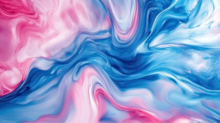 Fototapeta premium Vivid blue and pink swirls create an abstract design, the colors merging fluidly to form a dynamic composition.