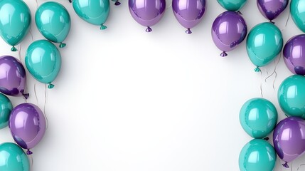 Colorful Teal and Purple Balloons on White Background for Celebrations and Parties