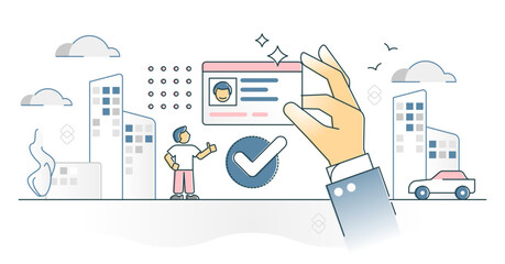 License ID card as valid identity identification document outline concept, transparent background. Driver licence or travel permission as plastic card with person photo for security pass illustration.
