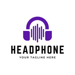 Headphones music audio entertainment logo design template vector.