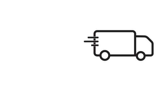 Truck driving, Logistic, delivery, transportation icon. micro animation, cartoon, clip art, illustration, vector. Web symbol in outline, black and white.