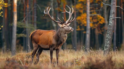 Red deer in forest (Cervus elaphus) Stag