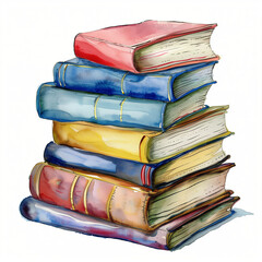Watercolor Illustration of a Stack of Colorful Books