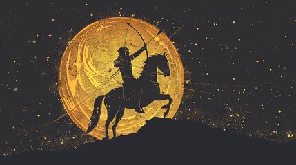 Sagittarius, as an astrological symbol, represents the zodiac sign and horoscope, depicted as an esoteric celestial sticker