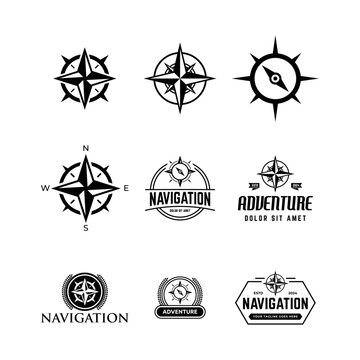 Set of compass logo, icon, symbol design template