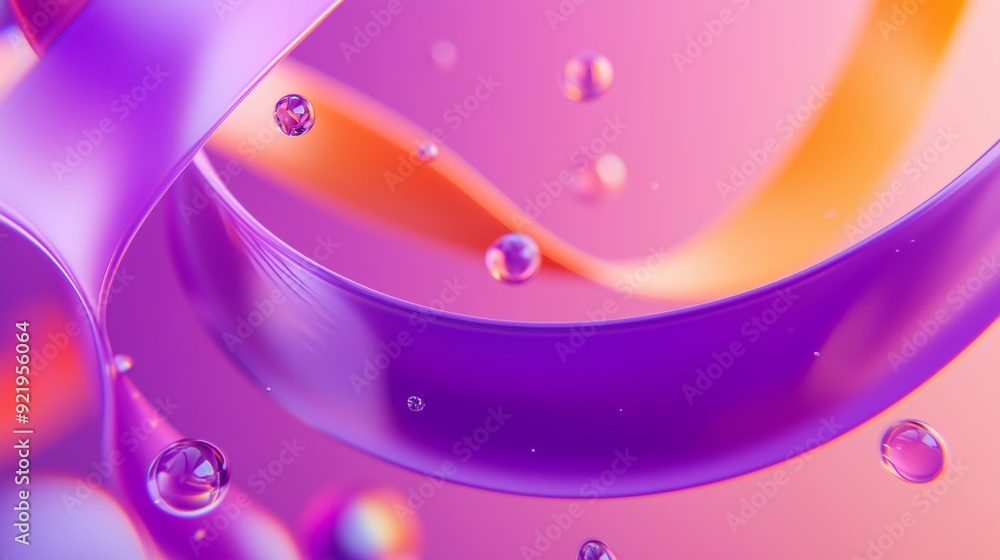 Poster colorful abstract shapes with droplets floating in a vibrant gradient background