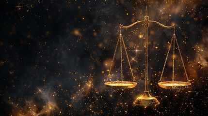 A digitally generated image of the Libra zodiac sign with stars on a black background, representing the concept of astrology, zodiac signs, and horoscopes