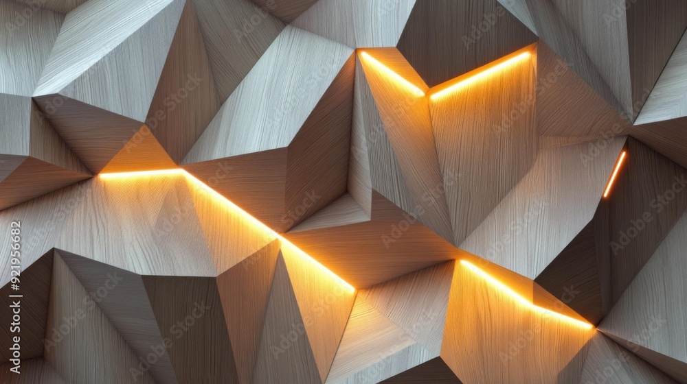 Aufkleber a modern, textured wall with geometric patterns and warm lighting creates a dynamic and inviting atm
