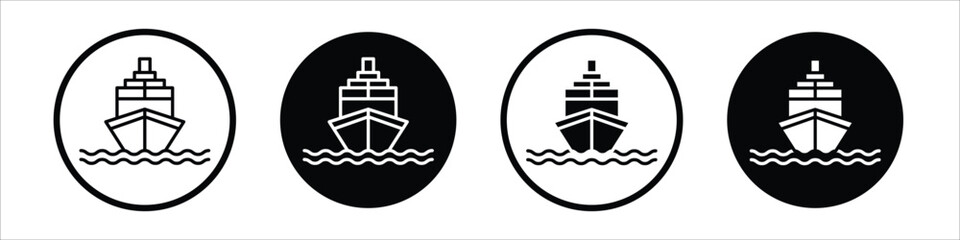 Cargo Ship vector icon set black filled and outlined style.