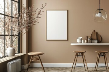 Minimalist Kitchen interior with Poster Mockup created with Generative AI