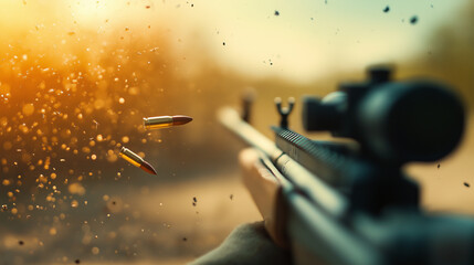 Person firing a rifle with a visible muzzle flash in an indoor shooting range.