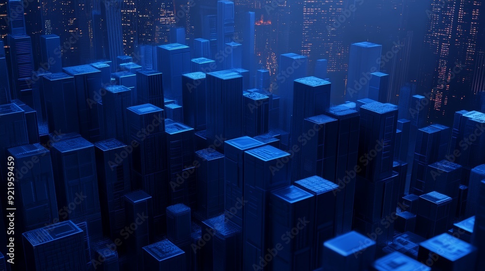 Poster rendering of a futuristic data-driven digital city in 3d