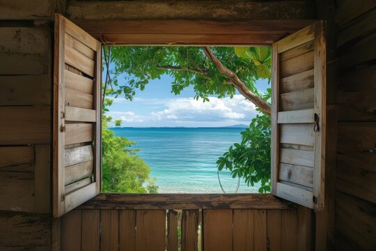 Fototapeta Window see ocean architecture building outdoors.