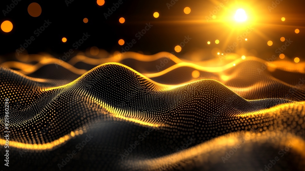 Aufkleber abstract gold color wave flow background with digital particles