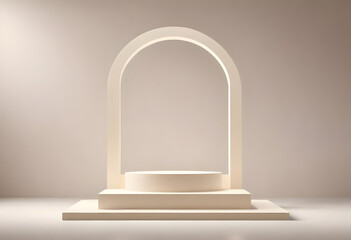 Cylinder beige podium pedestal product stand on beige background 3D rendering