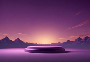View of the purple podium in a monochrome with a mountain view