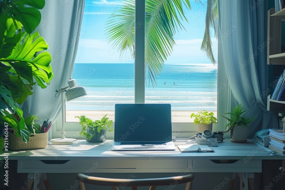 Poster tropical beach office view