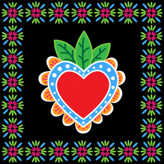 Frame with sacred heart. Embroidery decorative element.