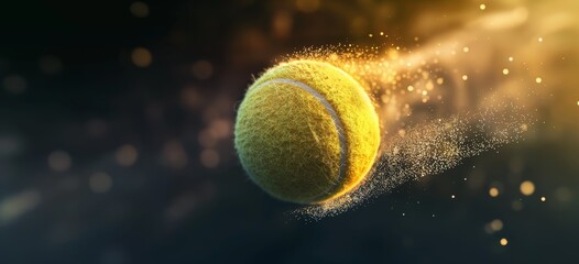 Green tennis ball in flight