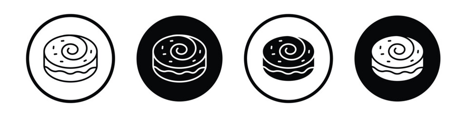 Cinnamon roll vector icon set black filled and outlined style.