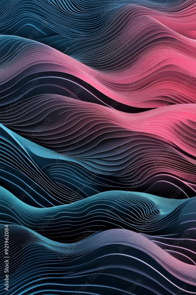 Poster background with a colorful metallic wavy pattern. stock photo