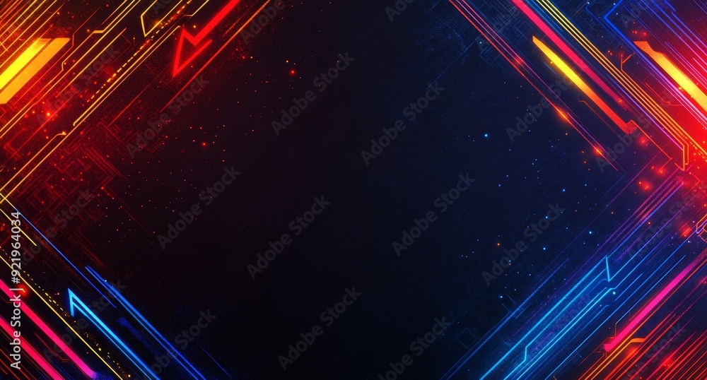 Poster there are different elements printed circuit boards and flares that create the data/abstract technol
