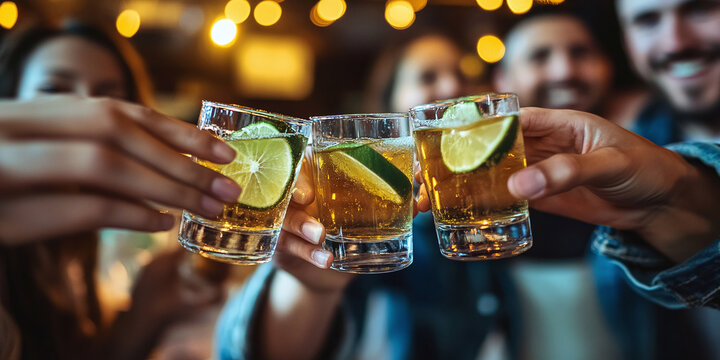 Tequila Shot with Friends: Captures a social gathering where friends are enjoying tequila, emphasizing casual and celebratory moments