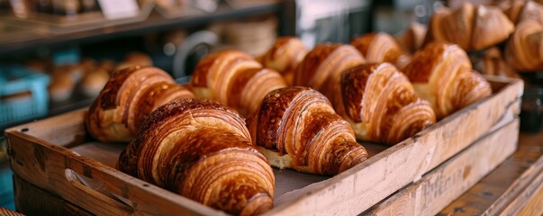 Croissants on a baking sheet, fresh pastries