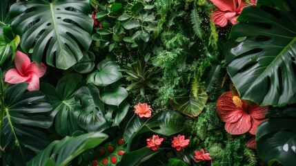 botanical background from living plants, tropics, monstera