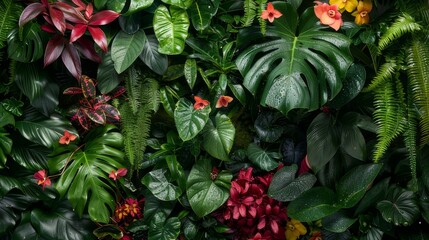 botanical background from living plants, tropics, monstera