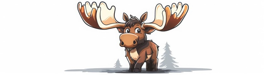 Obraz premium Cute cartoon moose with large antlers, majestic and friendly.