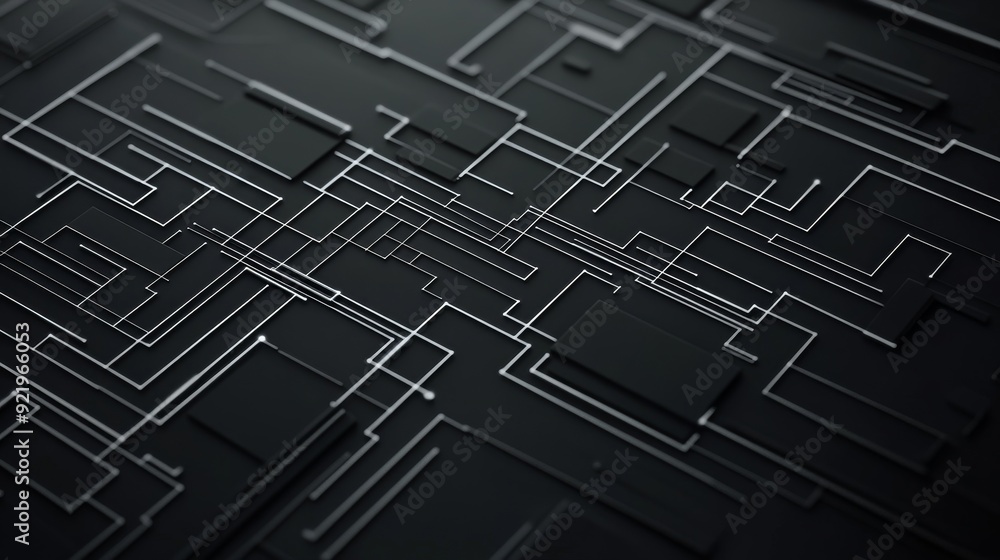 Poster a close-up view of intricate black and white geometric lines forming a complex pattern, suggesting t