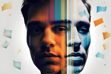 portrait of a person with a painted face,head silhouette,head silhouette with bubble,head silhouette with bubbles,man silhouette with bulb,silhouette of a person
