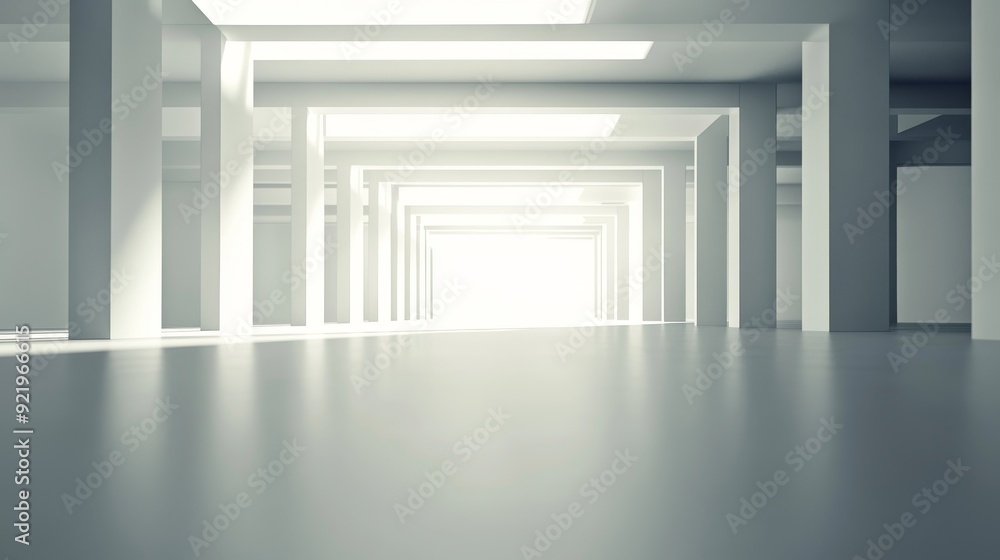 Aufkleber a minimalistic interior space with bright lighting and structural columns creating a sense of depth 