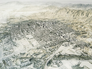 Technical aerial visual, 3D LiDAR GIS aerial map satellite scan model isolated, showing Glendale , USA. Elevation, topography, render