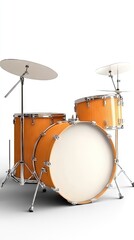 Obraz premium A stunningly realistic illustration of a polished wood finish drum set with cymbals, showcasing intricate details and vibrant colors, ideal for music enthusiasts in a creative space