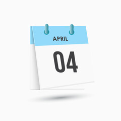 April 4 - calendar and Time planner. Daily Calendar Icon reminder. Vector Illustration.