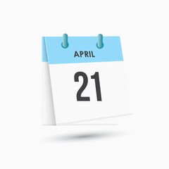 April 21 - calendar and Time planner. Daily Calendar Icon reminder. Vector Illustration.