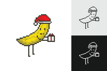 Christmas present pixel art characters isolated background. Vector illustration