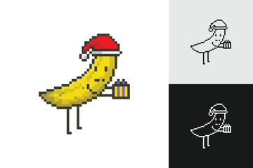 Christmas present pixel art characters isolated background. Vector illustration