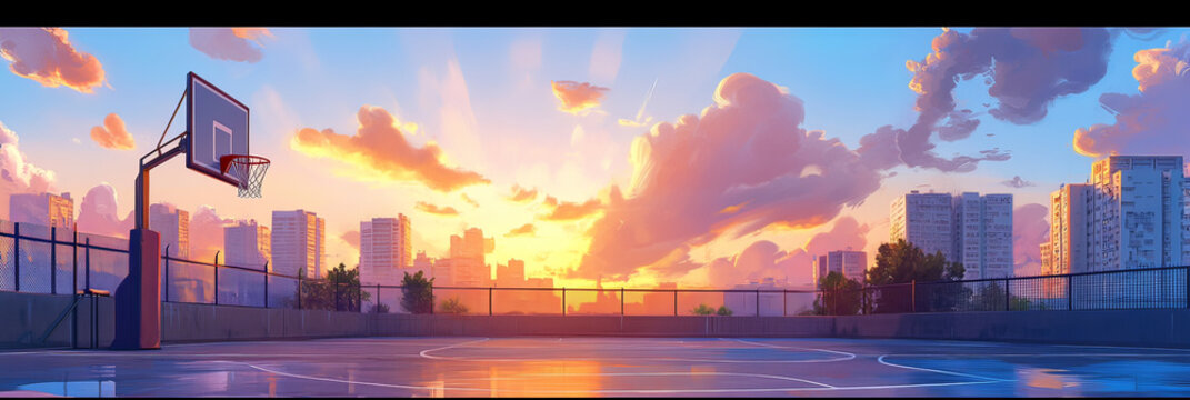 Cartoon style basketball court panorama
