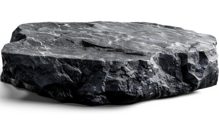 black rough rock podium, product display, design element, isolated on a transparent background. PNG,